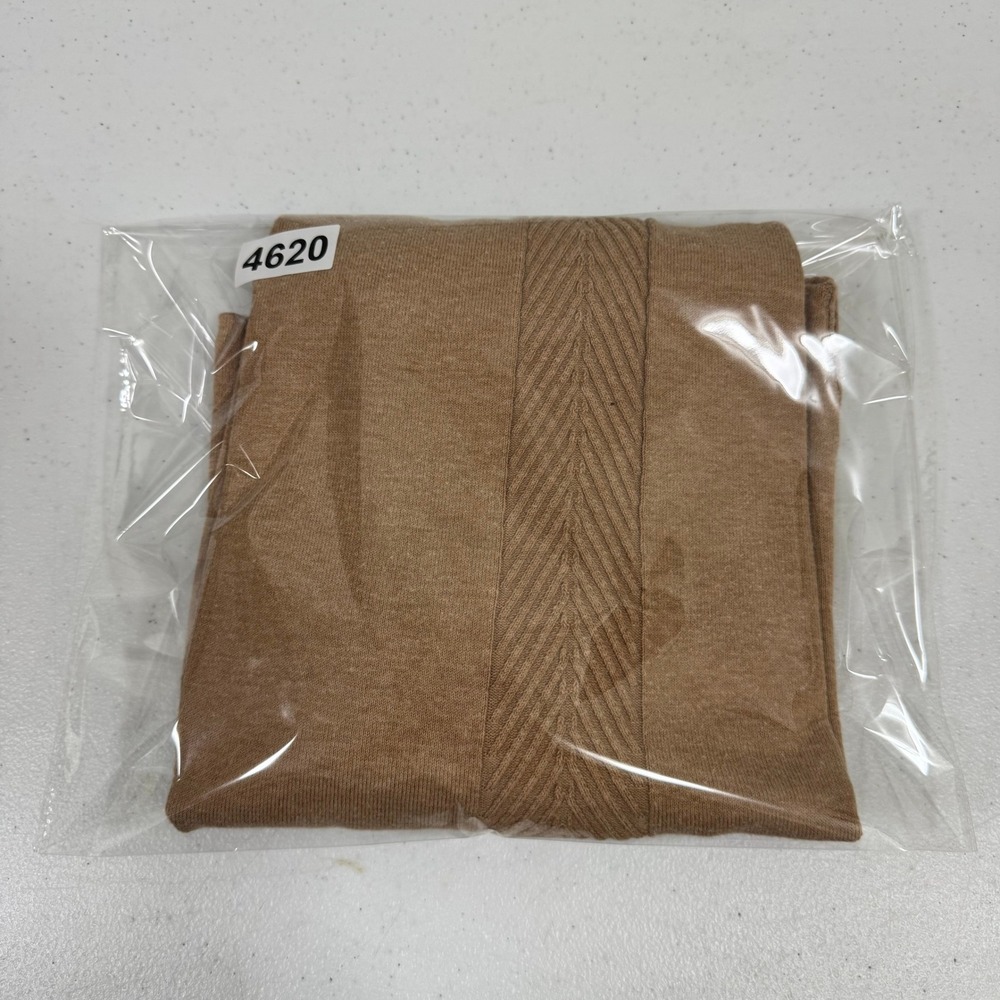Talbots Mens V-Neck Sweater Camel Tan Ribbed Chevron Detail Long Sleeve Size M - Picture 5 of 5